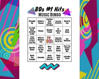 80年代のヒット曲ミュージックビンゴ、Spotify®プレイリスト、60曲、カード30枚