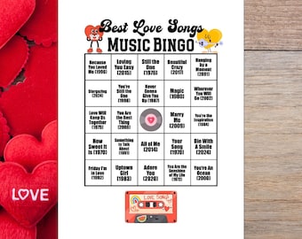 Best Love Songs Music Bingo Game, 30 Cards, Spotify® Playlist