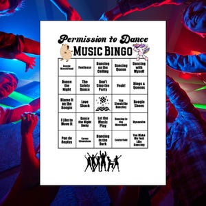 Permission to Dance Music Bingo, Spotify® Playlist, 60 Song Cards, 30 Bingo Cards, Musical Bingo Game for Party or Game Night, Dance Music