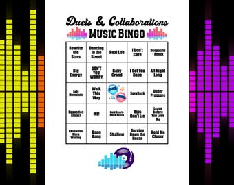 Duets & Collaborations Music Bingo Game, 30 Bingo Cards, Spotify® Playlist, 60 Songs