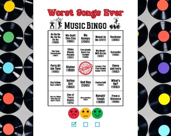 史上最悪の歌 ミュージックビンゴ：60年代～2000年代、ビンゴカード30枚（デジタルダウンロード）
