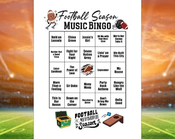 Football Season Music Bingo Game, 30 Bingo Cards, 60 Songs, Spotify® Playlist