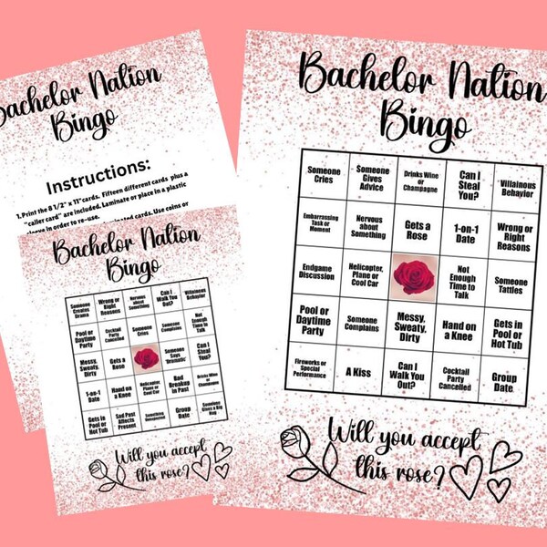 Bachelor Nation Bingo Cards, The Bachelorette Bingo Game, Bachelor Watch Paty Game, The Bachelorette Game, The Bachelor Game, Bachelor Bingo