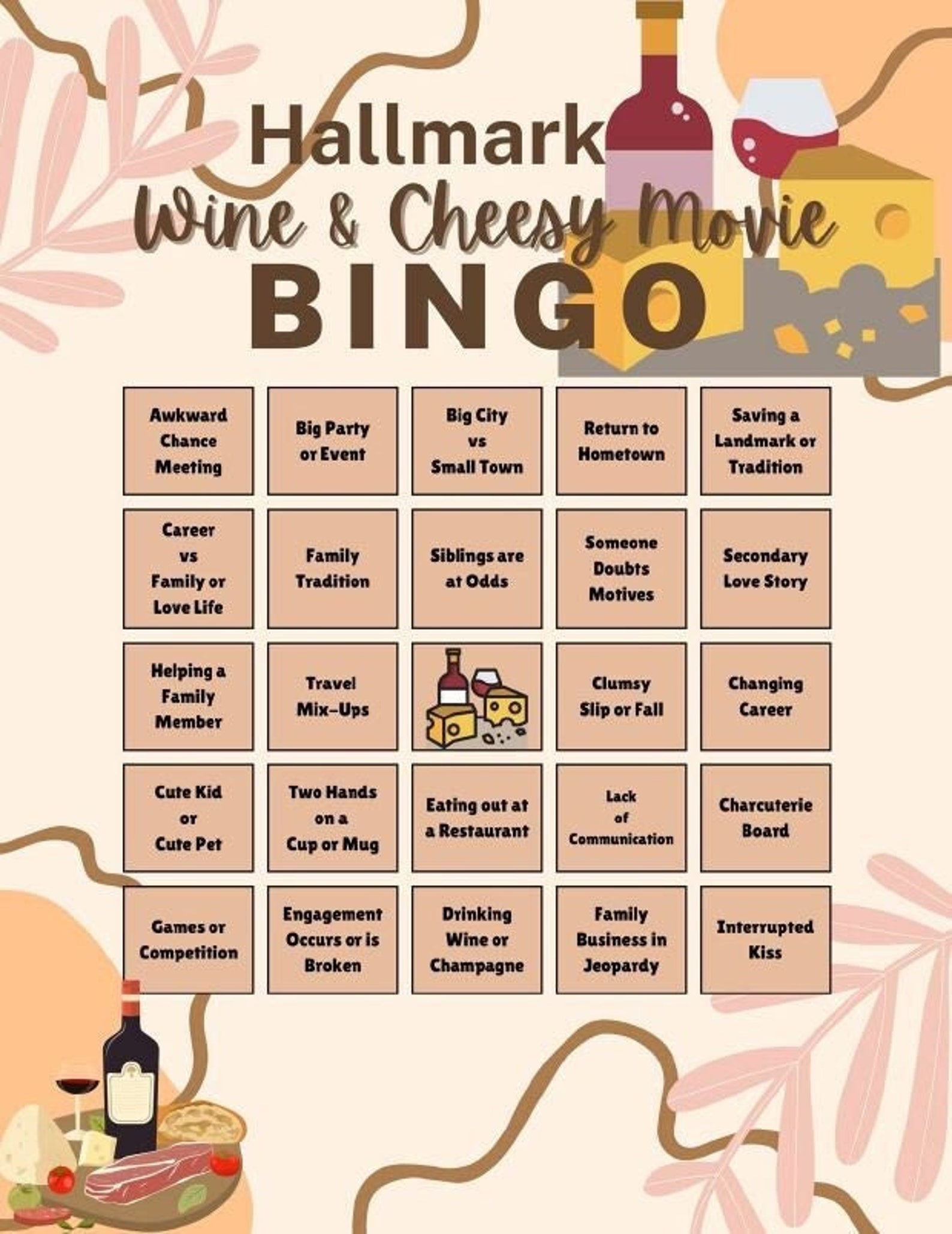 Hallmark Movie Bingo Cards, Generic Hallmark Movie Bingo, Printable ...
