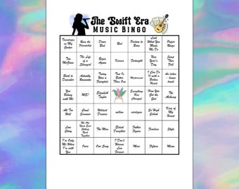 Swift Era Music Bingo, 50 bingobrickor, 75 låtar inklusive 50 största hits och nya albumlåtar