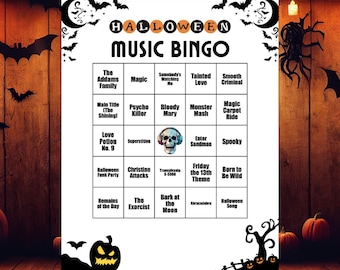 Bingogame Halloween-muziek, 60 nummers, 30 kaarten, Spotify®-afspeellijst