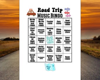 Road Trip Music Bingo, Spotify® Playlist, 30 Game Cards