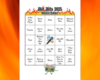 Hot Hits 2025 Music Bingo, Spotify® Playlist, 50 Songs, 40 Cards