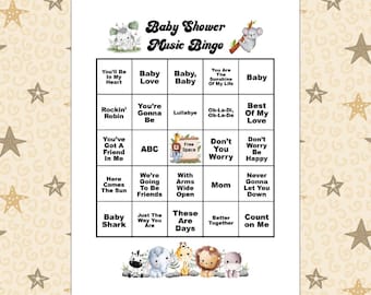 Baby Shower Music Bingo Game, Spotify® Playlist, 42 Songs, 30 Cards