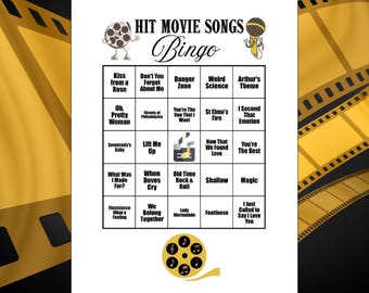 Hit Movie Songs Music Bingo Game with Spotify® Playlist, 55 Songs, 30 Cards