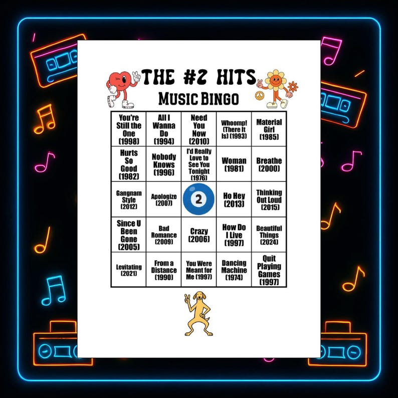 Il gioco di bingo musicale numero 2, playlist Spotify®, 45 canzoni, 30 cartelle immagine 1