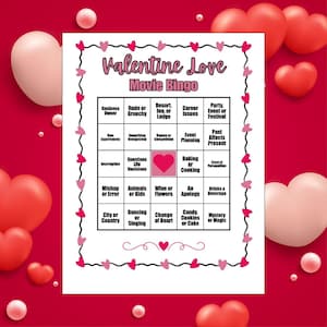 Hallmark Movie Bingo, Cartões de Bingo de Filme de Amor de São Valentim, Download Digital de Bingo de Filme, Cartão de Bingo de Filme, Bingo Rom Com, Bingo de Filme de Romance