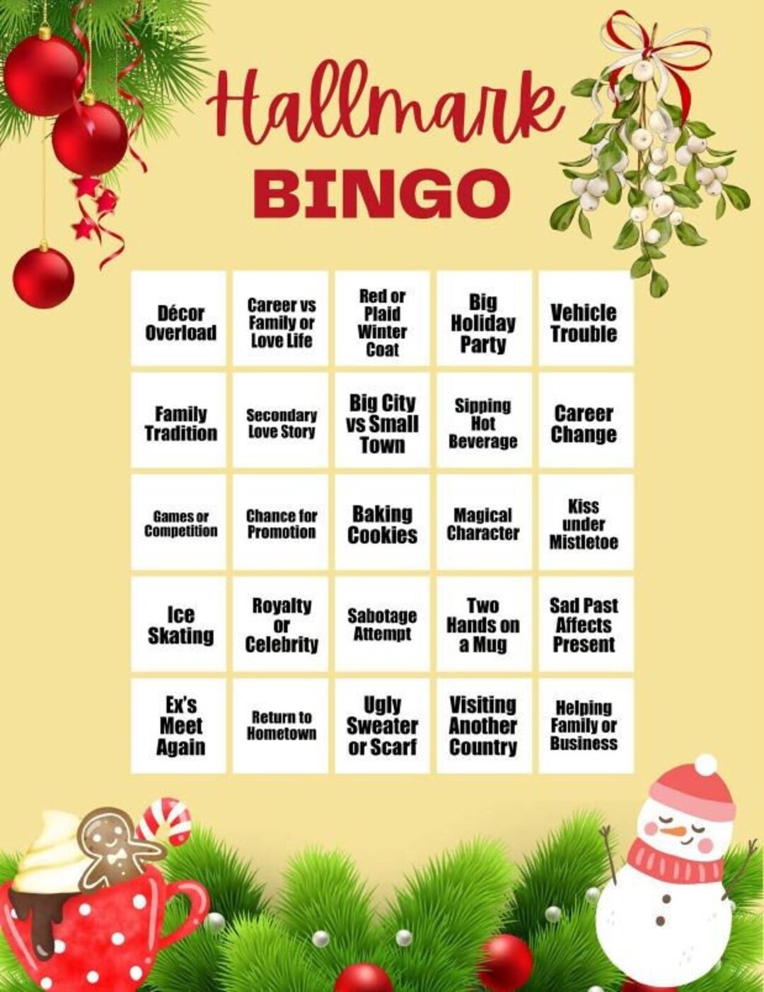 Hallmark Bingo, Hallmark Christmas Movie Bingo, Hallmark Bingo Card ...