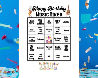 Bingo Musical de Aniversário, Playlist do Spotify®, 55 Músicas, 30 Cartelas de Bingo