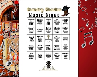 Jeu de bingo country Classics Music, liste de lecture Spotify®, 60 morceaux, 30 cartes
