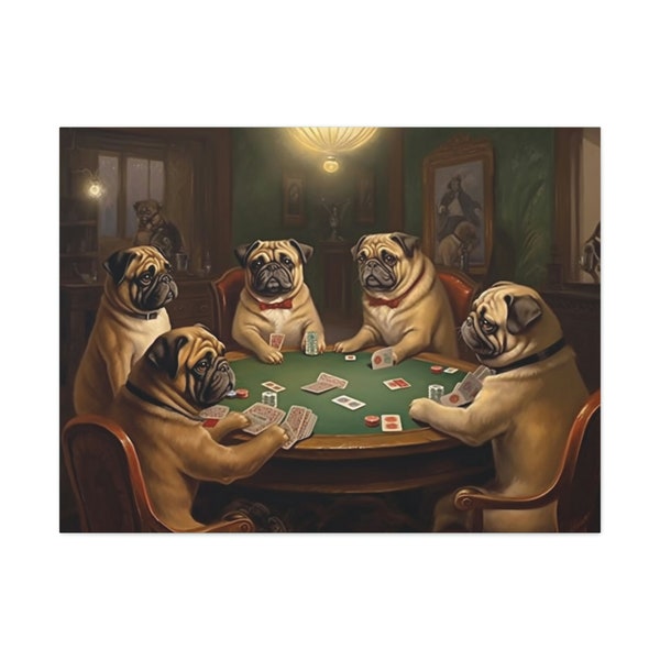 Pug Poker Night - Portrait sur toile - Un cadeau parfait pour les amateurs de carlin