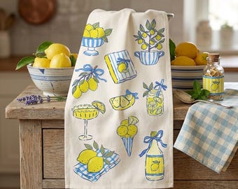 Torchon Amalfi Lemon, décoration de cuisine méditerranéenne, torchon d'été italien côtier