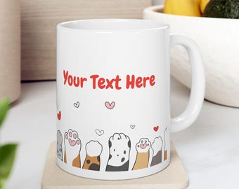 Caneca de cerâmica personalizada com patas de gato, caneca de café com nome personalizado, utensílios para bebidas para amantes de animais.