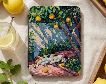 Étui pour Kindle avec chat en calicot avec dragonne, étui folio illustré de citronnier pour Paperwhite 7 pouces (2024-2025)