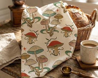 Ensemble de torchons de cuisine personnalisés champignon - Nom personnalisé Cottagecore cadeau déco