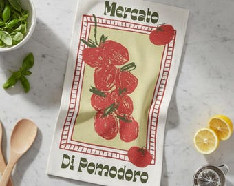 Torchon vintage en coton tomate - Déco cuisine italienne Mercato Di Pomodoro