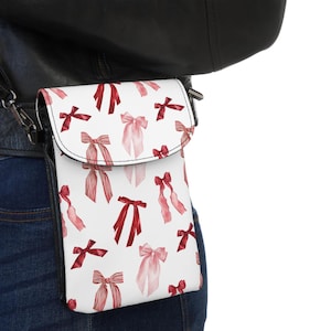 Handy Brieftasche, Crossbody Geldbörse für Handy, Schleifen Brieftasche mit Riemen, Frauen Handytasche Leder mit Kartenhalter, süßes Girly Handy Portemonnaie, Schleife Geschenk