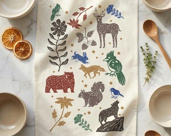 Paño de cocina de algodón con diseño de animales del bosque