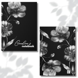 Personalized Floral Hardcover Journal: Black and White Minimalist Notebook