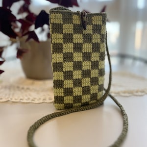 Gehaakte geruite telefoontas, gehaakte portemonnee voor mobiele telefoon, handgemaakte telefoonhoes, crossbody telefoontas, gehaakte minitas voor vrouwen Gehaakt etui