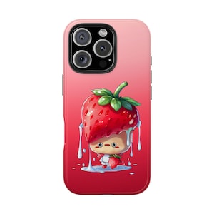 Custodia per telefono a forma di fragola, custodia per telefono semplice e carina, custodia per telefono a forma di fragola kawaii, custodia per telefono divertente per iPhone 16, custodia per iPhone a forma di fragola