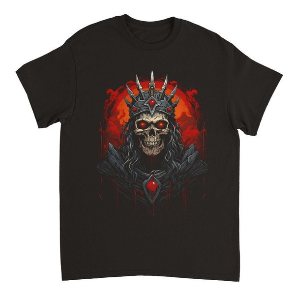 Skelett König, Schwarzes Unisex T-Shirt mit Grafik Print, Bedrucktes T-Shirt, Metal, Gothic, Horror, Skelett T-Shirt, Geschenk für Ihn