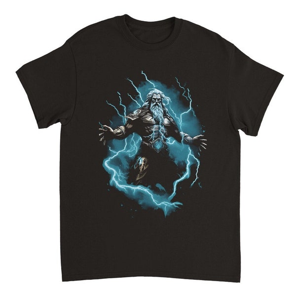 Zeus, Schwarzes Unisex T-Shirt mit Grafik Print, Bedrucktes T-Shirt, Griechischer Gott, Blitze, Antike, Mythologie, Griechenland, Geschenk