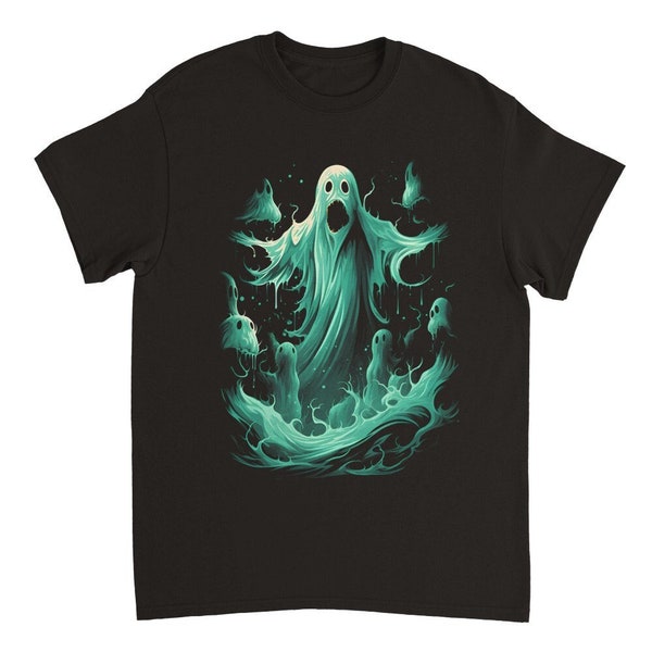 Gruselige Geister, Schwarzes Unisex T-Shirt mit Grafik Print, Bedrucktes T-Shirt, Gespenst, Gothic, Halloween, Horror, Geschenk für Ihn
