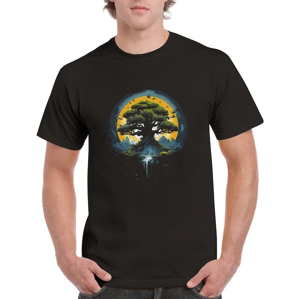 Baum des Lebens T-Shirt, Schwarzes Baumwolle T-Shirt Unisex, Kreatives Design, Natur, Grafik Shirt, Bedrucktes T-Shirt, Geschenkidee für Sie
