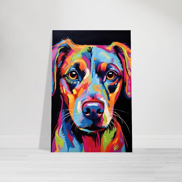 Hund Wandbild, Pop Art Leinwand, Natur Alu Druck, Tiere Poster, Bunter Kunstdruck, Haustier, Labrador, Süß, Geschenk für ihn, Geschenkidee