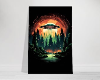 UFO Wandbild, Epischer Alu Druck, Raumfahrt Poster, Raumschiff Kunstdruck Aliens, Außerirdisch, Geburtstagsgeschenk, Weihnachtsgeschenk