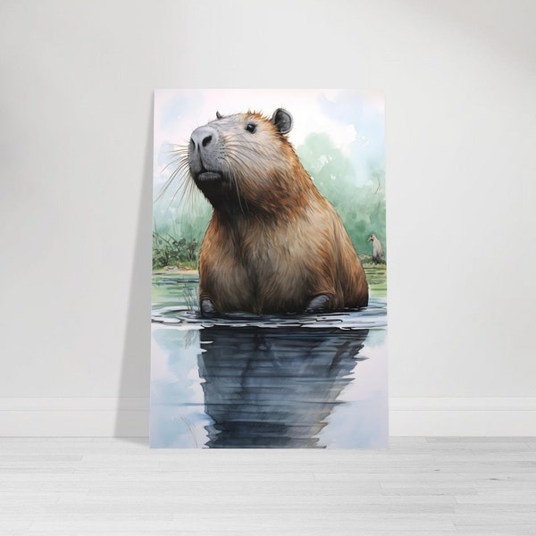 Capybara Wandbild, Wasserschwein Leinwand, Tier Alu Druck, Natur Poster, Bunter Kunstdruck, Capybara, Niedlich, Geschenk für ihn, Geschenk