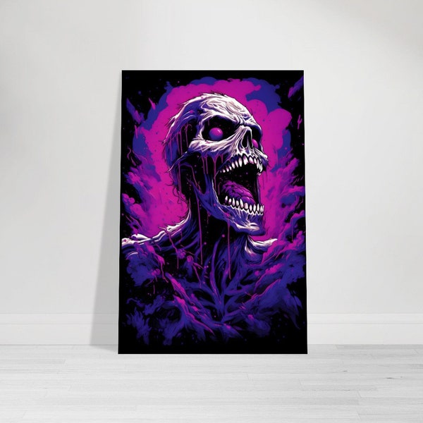 Lila Skelett Poster, Zombie Alu Druck, Horror Wandbild, Totenkopf Gruseliger Kunstdruck, Geburtstagsgeschenk Geschenkidee Weihnachtsgeschenk