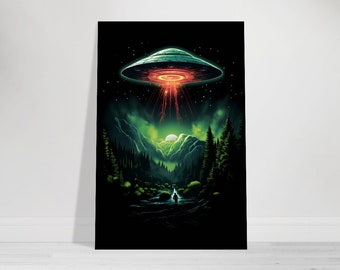 UFO Poster aus Aluminium, Außerirdisch Alu Druck, Mysteriöses Wandbild, Aliens Kunstdruck Sci-Fi  Kreatives Geburtstagsgeschenk Geschenkidee