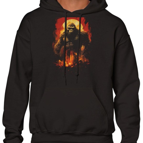 Gorilla Hoodie Schwarz, Affe Kapuzenpullover Unisex, Bedrucktes Sweatshirt, Hoodie mit Bauchtasche, Geschenkidee Geburtstagsgeschenk für ihn