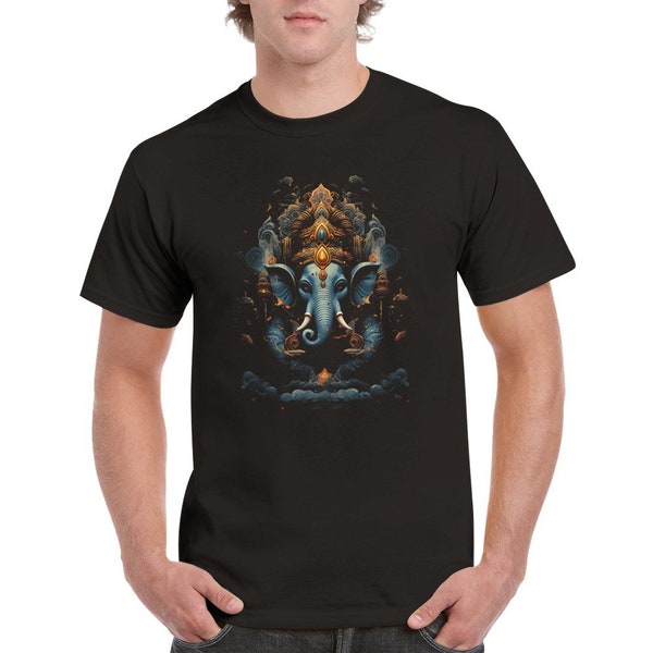 Ganesha T-Shirt - Schwarzes Baumwolle T-Shirt mit Ganesha Motiv - Spirituelles Design für Yoga-Fans und Meditation-Liebhaber, Hinduismus