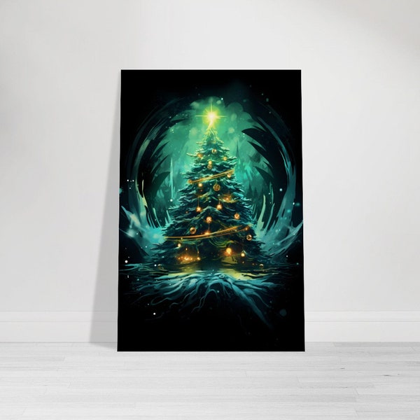 Weihnachtsbaum Poster, Weihnachten Alu Druck, Tanne Wandbild, Winter Kunstdruck, Schnee Geburtstagsgeschenk Geschenkidee, Weihnachtsgeschenk