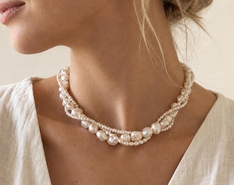 Collana girocollo fatta a mano con perle d'acqua dolce, gioiello da sposa barocco