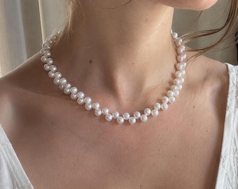 Doppelreihige Süßwasserperlen-Brautkette, eleganter Hochzeitsschmuck für die Braut