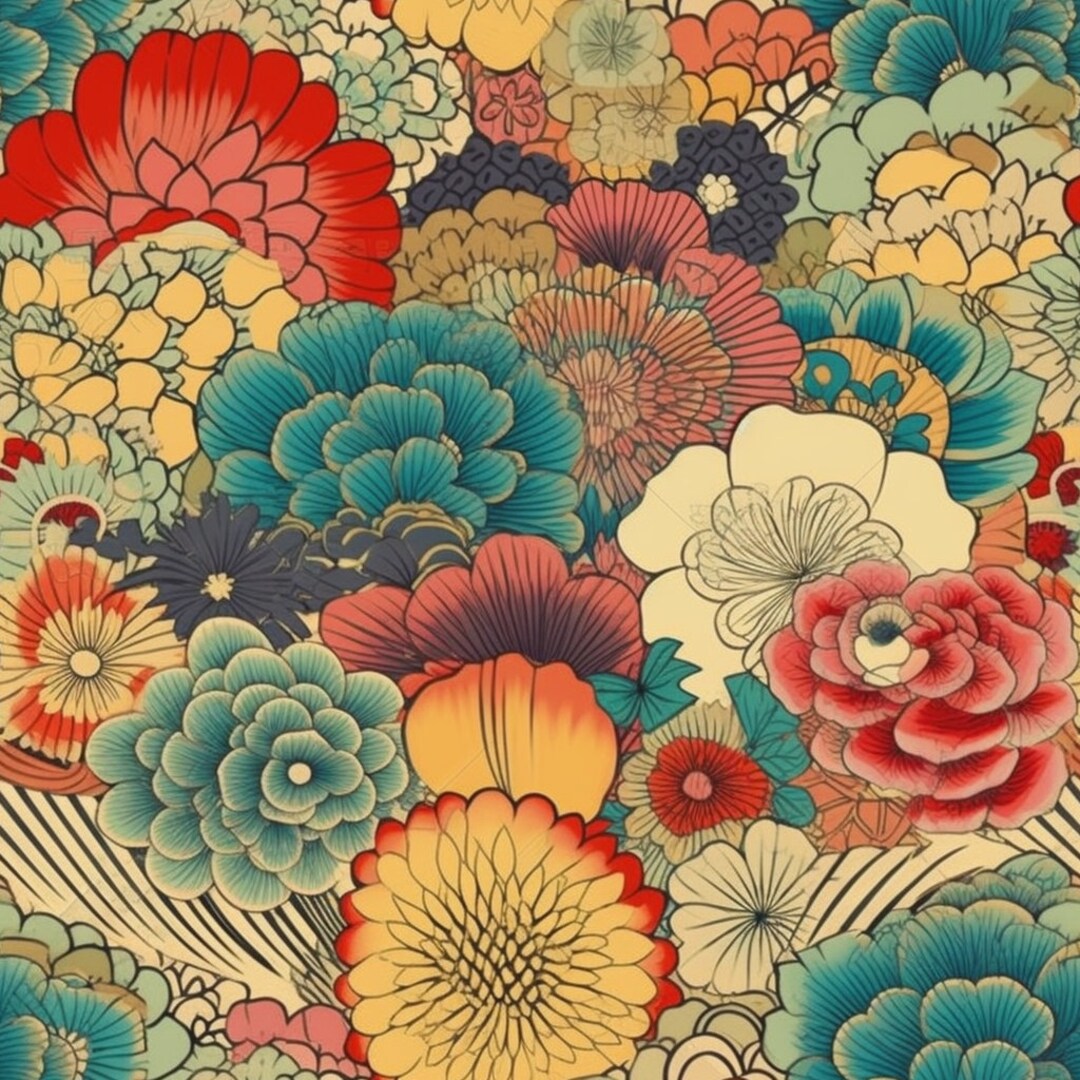 Japanese Floral Print Design Pattern Etsy