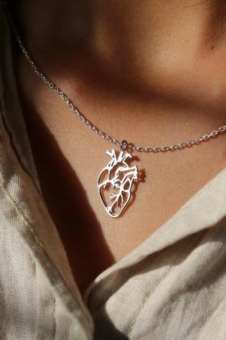 Anatomical Heart Pendant, 925 Sterling Silver Pendant, Human Organ