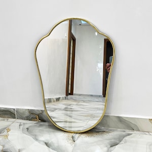 Antique Brass Mirror, Italian Wavy Brass Wall Mirror, Bathroom Mirror