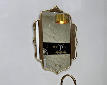 Vintage Brass Asymmetrical Mirror, Modern Gold Frame Wall Accent, copper mirror Decorative Mid Century Mirror for Bathroom