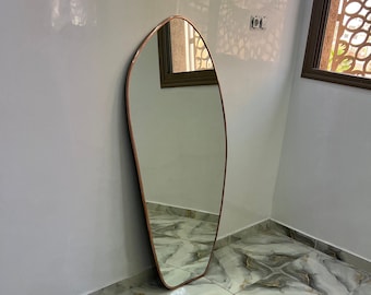 Italienischer Antik Kupfer Spiegel, Asymmetrischer Spiegel, Badezimmer Spiegel Dekor Großer Spiegel