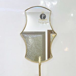 Gold Brass Mirror with Italian Curve, Butterfly Irregular Design, Luxurious Aesthetic, Mirror for Bathroom, Arch Wall Mirror for bedroom